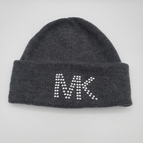 Women's Michael Kors Studded Beanie Gray and Silver OSFM 100% Acrylic 9" x 9.5" - Picture 1 of 6
